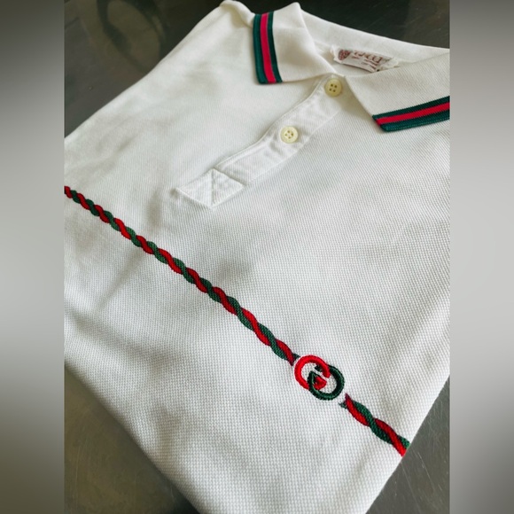 GUCCI Vintage White Polo Shirt With Classic Gucci Logo - Picture 9 of 11